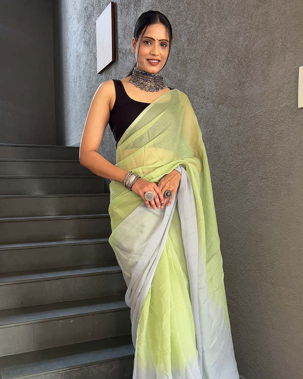 Lemmon Yellow Color 1-Minute Ready To Wear Georgette Saree With Blouse Piece