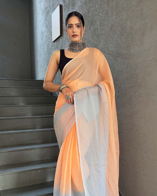 Orange Color 1-Minute Ready To Wear Georgette Saree With Blouse Piece