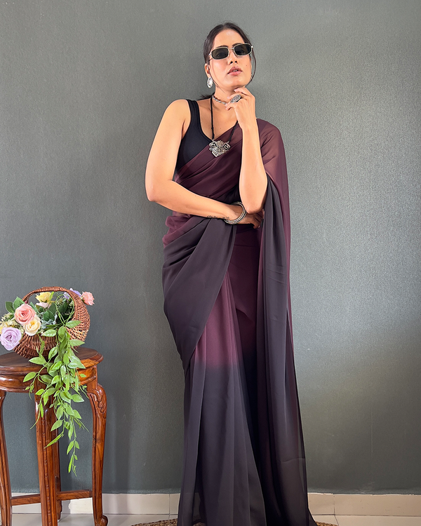 Wine Color 1-Minute Ready To Wear Georgette Saree With Blouse Piece