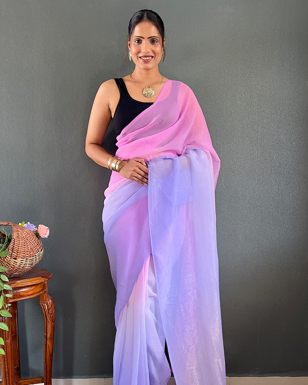 Light Purple Color 1-Minute Ready To Wear Georgette Saree With Blouse Piece