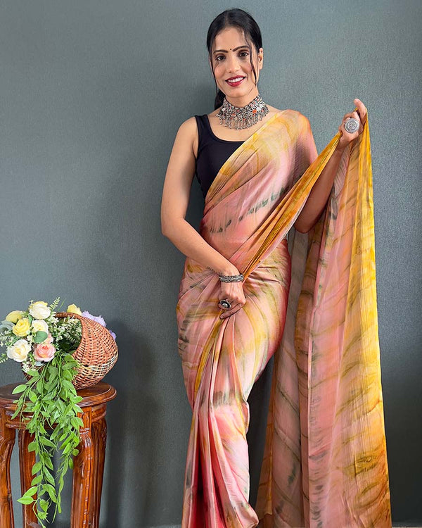 Rust Color 1-Minute Ready To Wear Naylon Saree With Blouse Piece