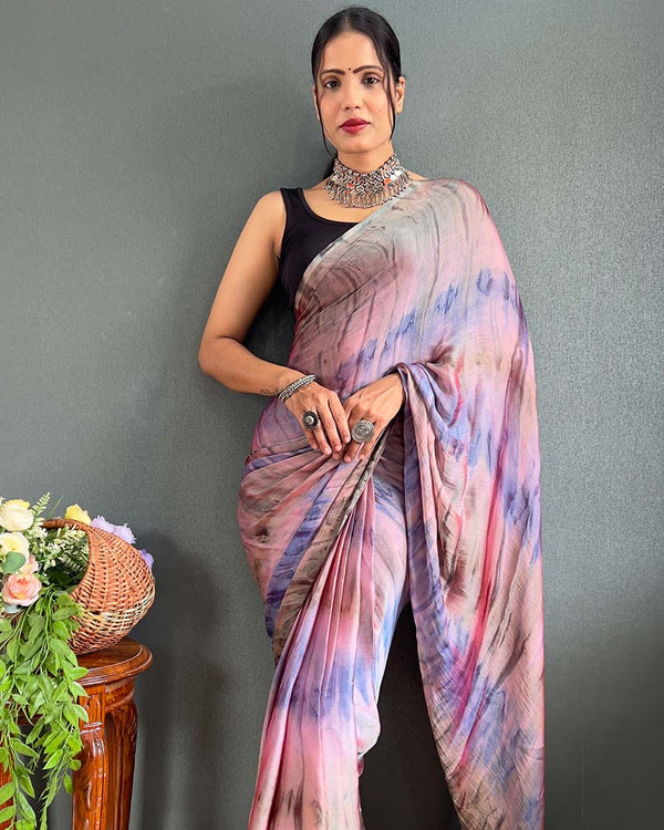 Multi Color 1-Minute Ready To Wear Naylon Saree With Blouse Piece