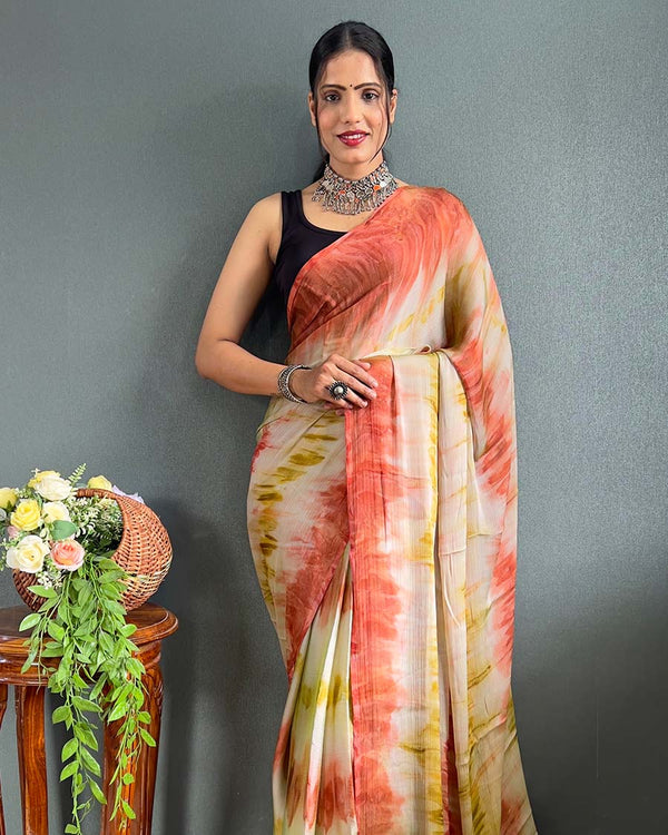 Multi Color 1-Minute Ready To Wear Naylon Saree With Blouse Piece