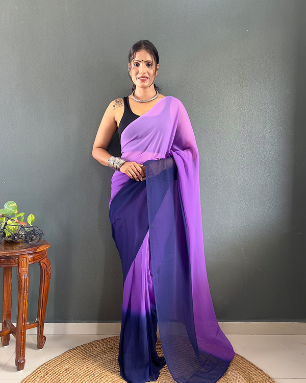Purple Color 1-Minute Ready To Wear Georgette Saree With Blouse Piece