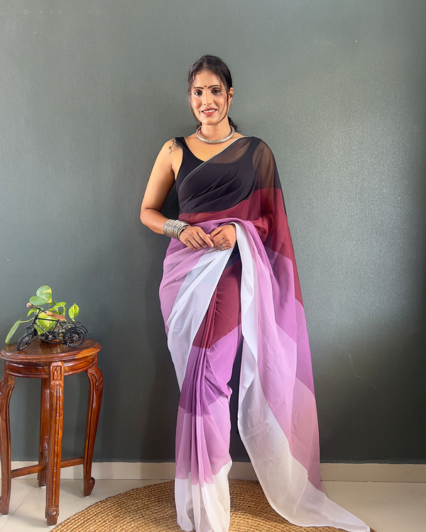 Dual  Color 1-Minute Ready To Wear Georgette Saree With Blouse Piece