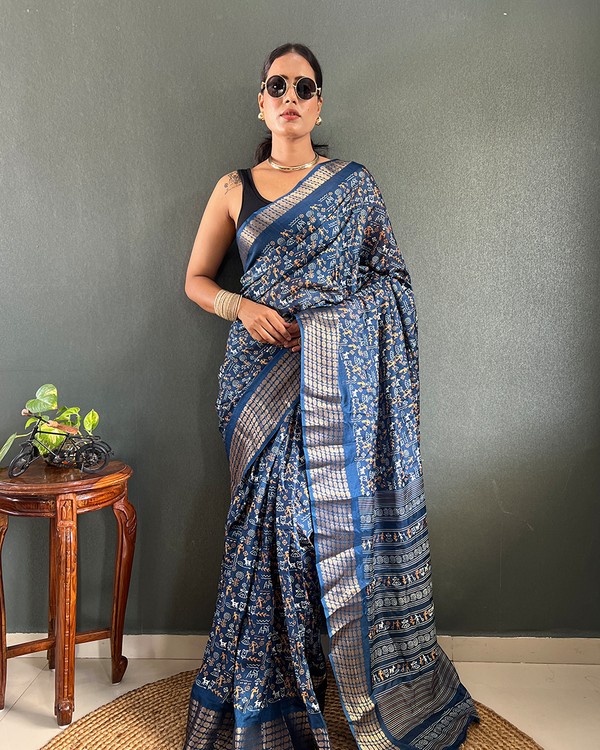 Blue Color 1-Minute Ready To Wear Georgette Saree With Blouse Piece