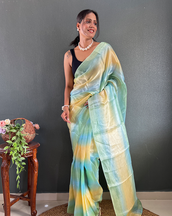 Light Green Color 1-Minute Ready To Wear Georgette Saree With Blouse Piece