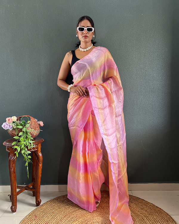 Light Pink  Color 1-Minute Ready To Wear Georgette Saree With Blouse Piece