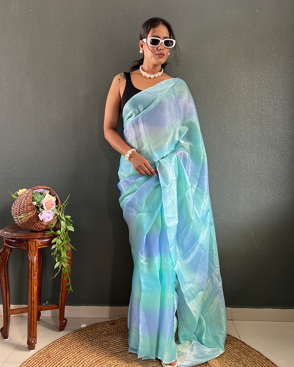 Blue Color 1-Minute Ready To Wear Georgette Saree With Blouse Piece