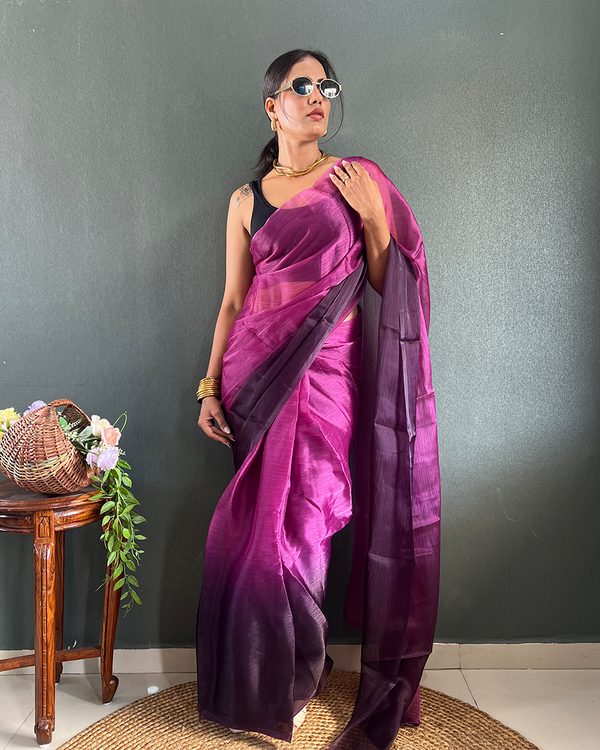 Wine Color 1-Minute Ready To Wear Georgette Saree With Blouse Piece