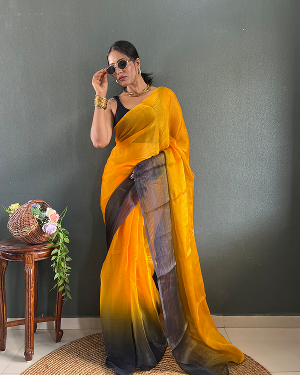 Yellow Color 1-Minute Ready To Wear Georgette Saree With Blouse Piece