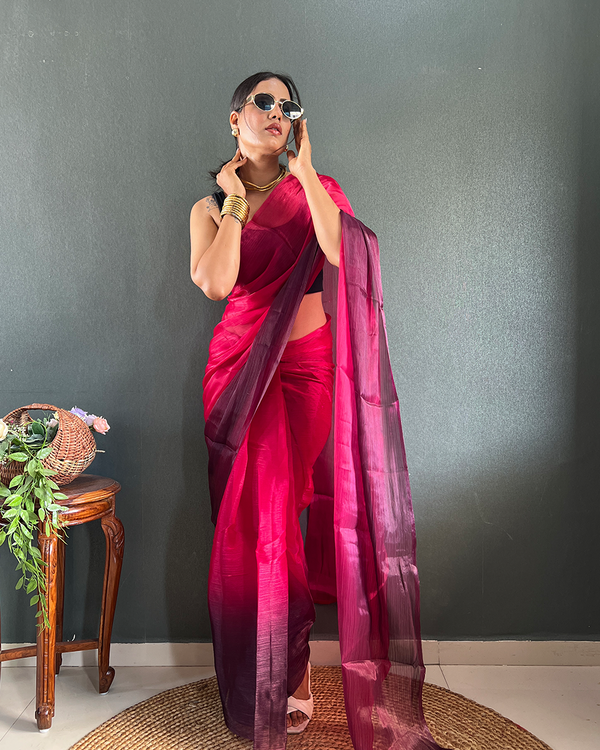 Maroon Color 1-Minute Ready To Wear Georgette Saree With Blouse Piece