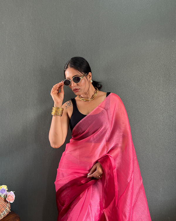 Light Pink Color 1-Minute Ready To Wear Georgette Saree With Blouse Piece