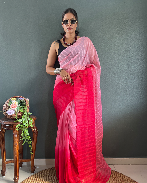 Light Peach Color 1-Minute Ready To Wear Georgette Saree With Blouse Piece