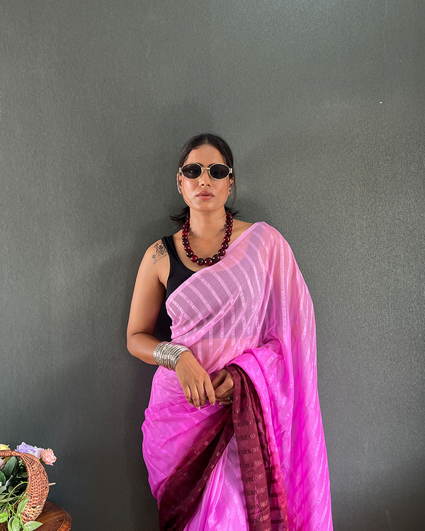 Light Purple Color 1-Minute Ready To Wear Georgette Saree With Blouse Piece