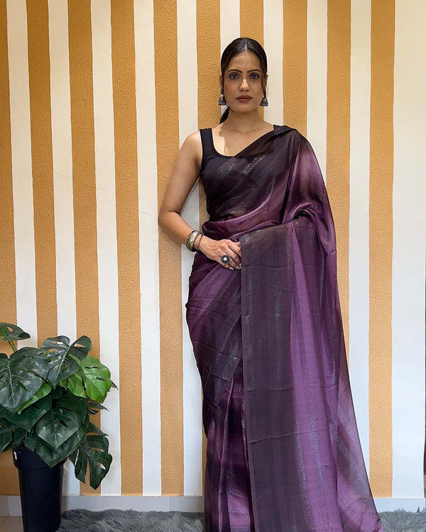 Wine Color 1-Minute Ready To Wear Naylon Saree With Blouse Piece