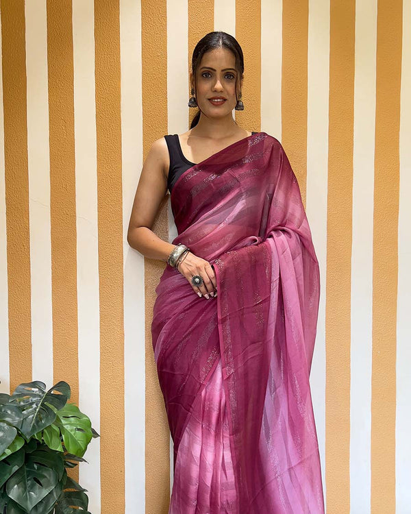 Pink Color 1-Minute Ready To Wear Naylon Saree With Blouse Piece