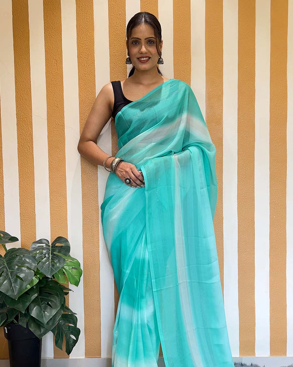 Sky Blue Color 1-Minute Ready To Wear Naylon Saree With Blouse Piece