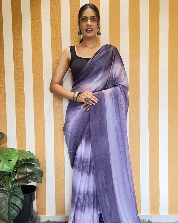 Light Purple Color 1-Minute Ready To Wear Naylon Saree With Blouse Piece