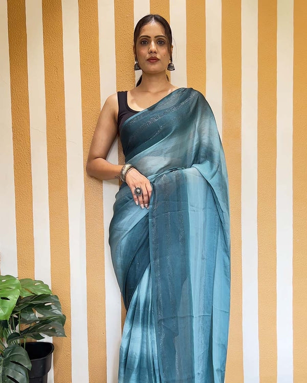 Blue Color 1-Minute Ready To Wear Naylon Saree With Blouse Piece