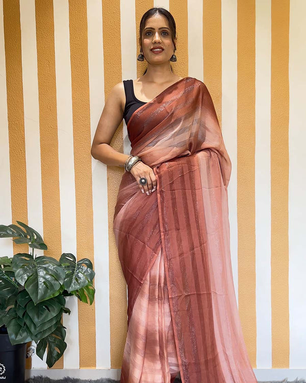 Brown Color 1-Minute Ready To Wear Naylon Saree With Blouse Piece