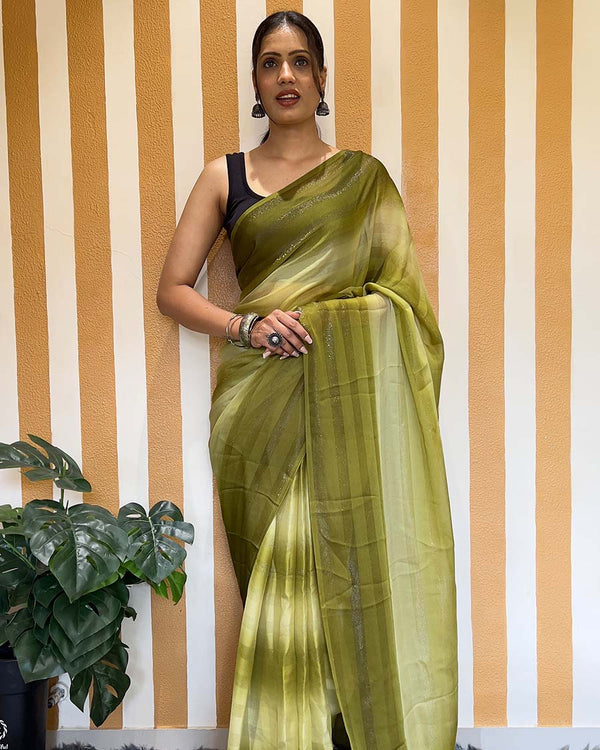 Mahendi Color 1-Minute Ready To Wear Naylon Saree With Blouse Piece