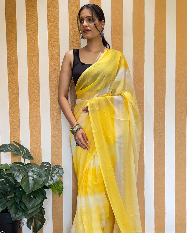 Yellow Color 1-Minute Ready To Wear Naylon Saree With Blouse Piece