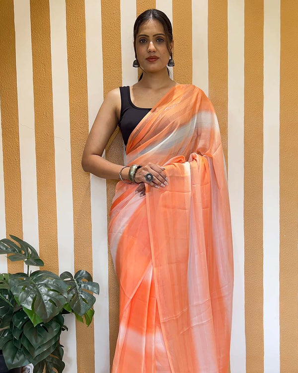Orange Color 1-Minute Ready To Wear Naylon Saree With Blouse Piece