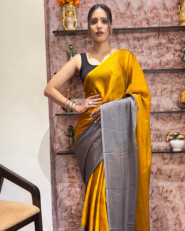 Yellow Color 1-Minute Ready To Wear Naylon Saree With Blouse Piece