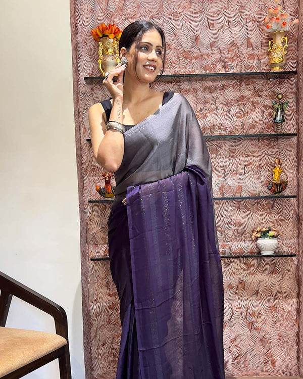 Purple Color 1-Minute Ready To Wear Naylon Saree With Blouse Piece