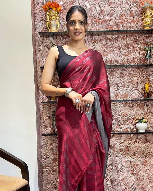 Red Color 1-Minute Ready To Wear Naylon Saree With Blouse Piece