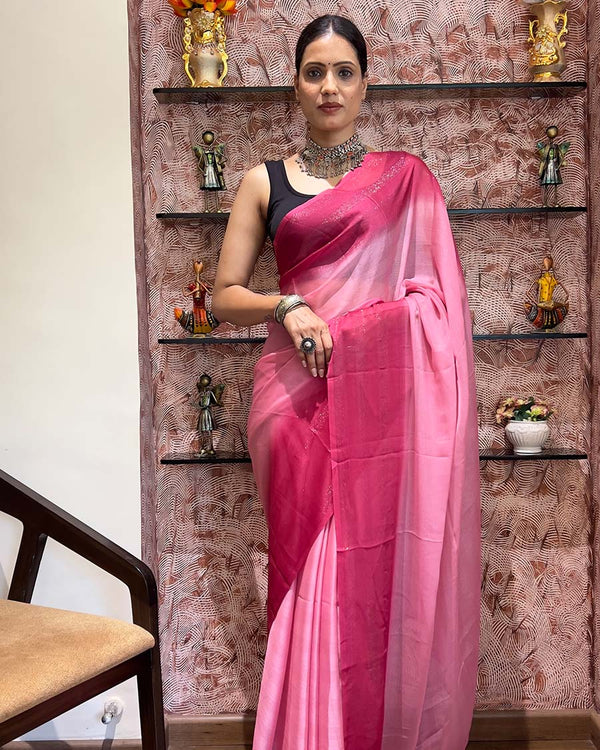 Pink Color 1-Minute Ready To Wear Naylon Saree With Blouse Piece