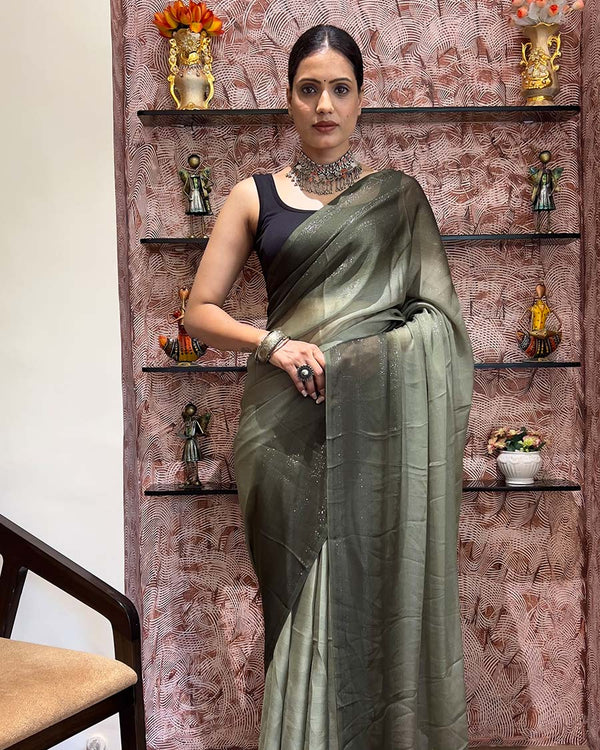 Mahendi  Color 1-Minute Ready To Wear Naylon Saree With Blouse Piece