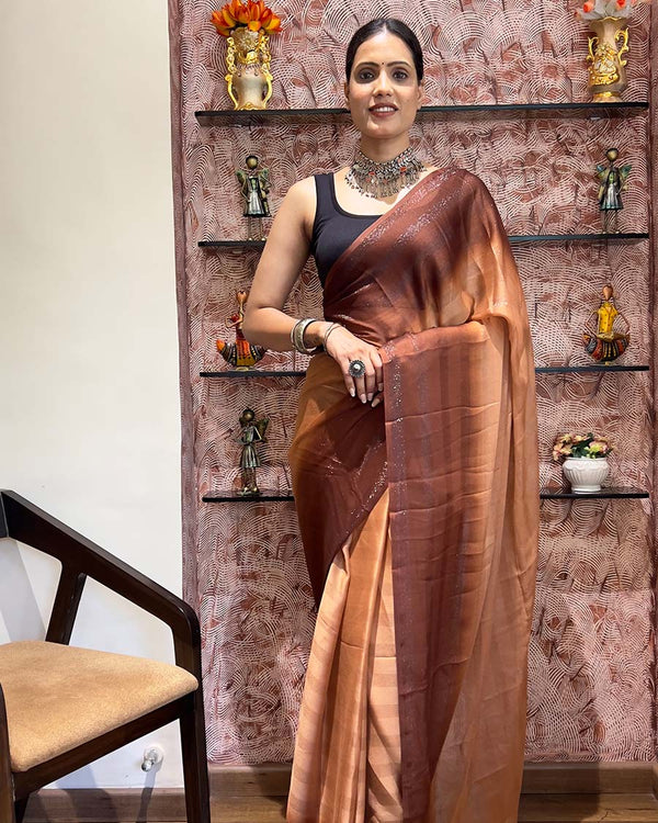 Orange Color 1-Minute Ready To Wear Naylon Saree With Blouse Piece