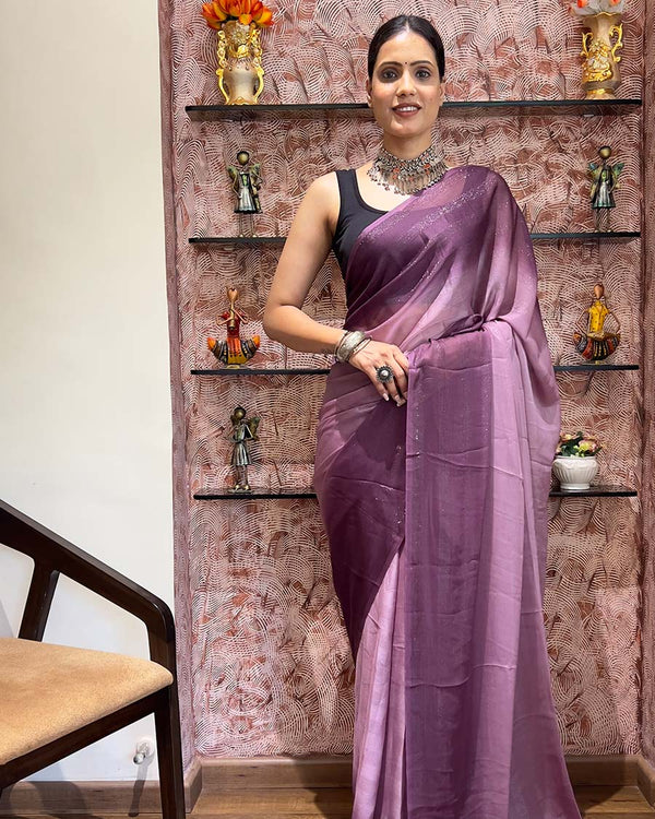Light Purple Color 1-Minute Ready To Wear Naylon Saree With Blouse Piece