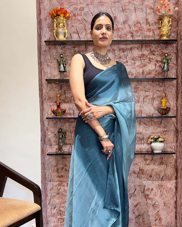 Rama Color 1-Minute Ready To Wear Naylon Saree With Blouse Piece