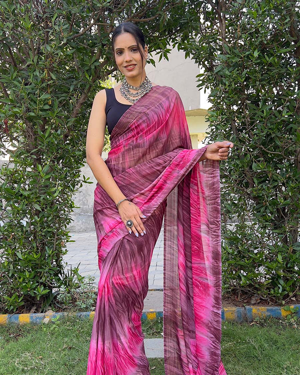 Pink color 1-Minute Ready To Wear Naylon Saree With Blouse Piece