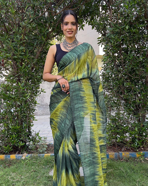 Green color 1-Minute Ready To Wear Naylon Saree With Blouse Piece