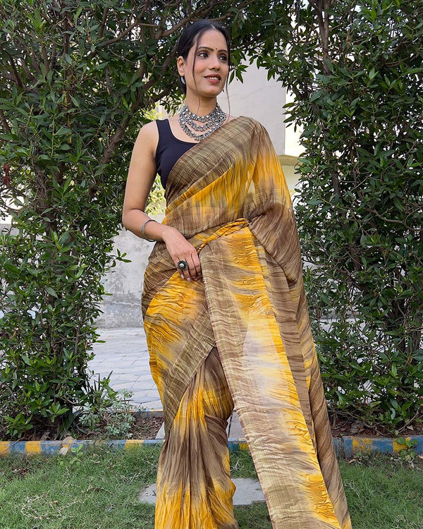 Yellow color 1-Minute Ready To Wear Naylon Saree With Blouse Piece
