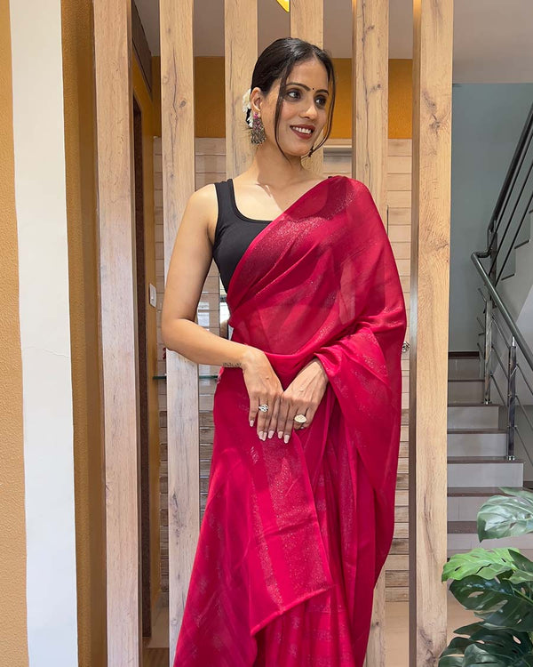 Pink Color 1-Minute Ready To Wear Naylon Saree With Blouse Piece