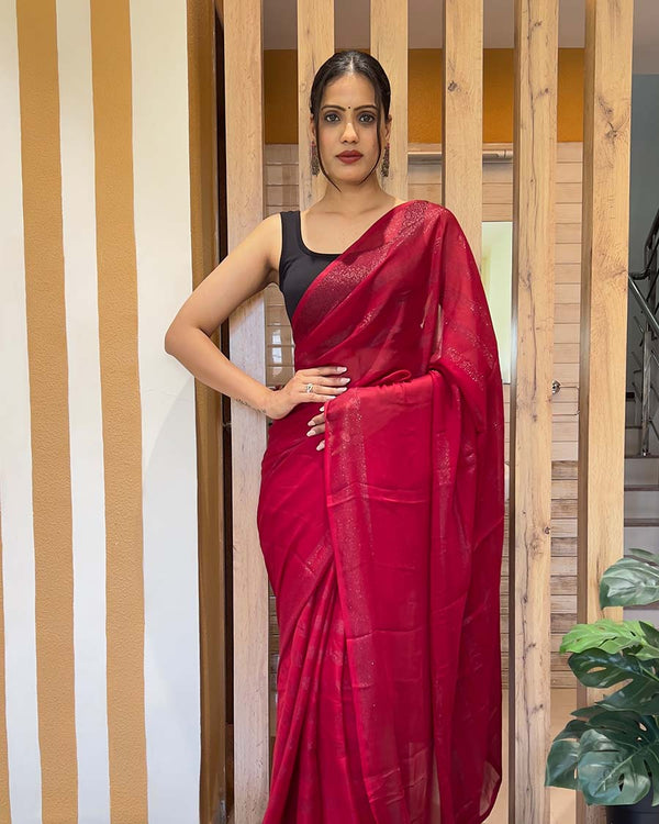Red Color 1-Minute Ready To Wear Naylon Saree With Blouse Piece