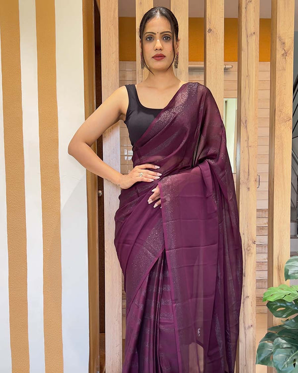 Wine Color 1-Minute Ready To Wear Naylon Saree With Blouse Piece