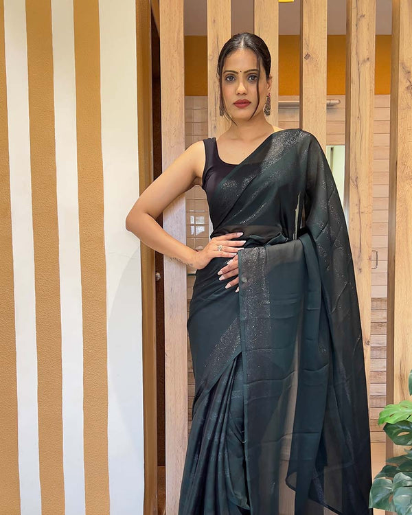 Rama Color 1-Minute Ready To Wear Naylon Saree With Blouse Piece