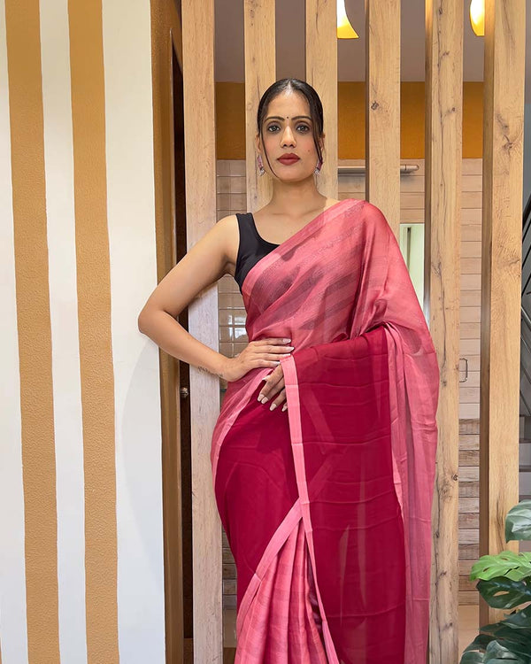 Pink Color 1-Minute Ready To Wear Naylon Saree With Blouse Piece