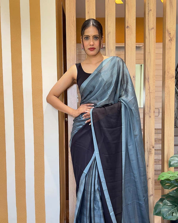 Rama Color 1-Minute Ready To Wear Naylon Saree With Blouse Piece