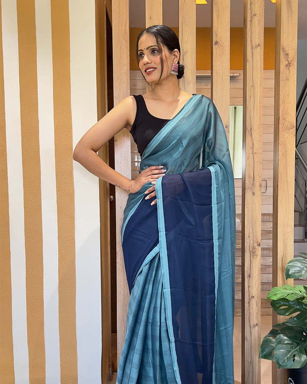 Blue Color 1-Minute Ready To Wear Naylon Saree With Blouse Piece