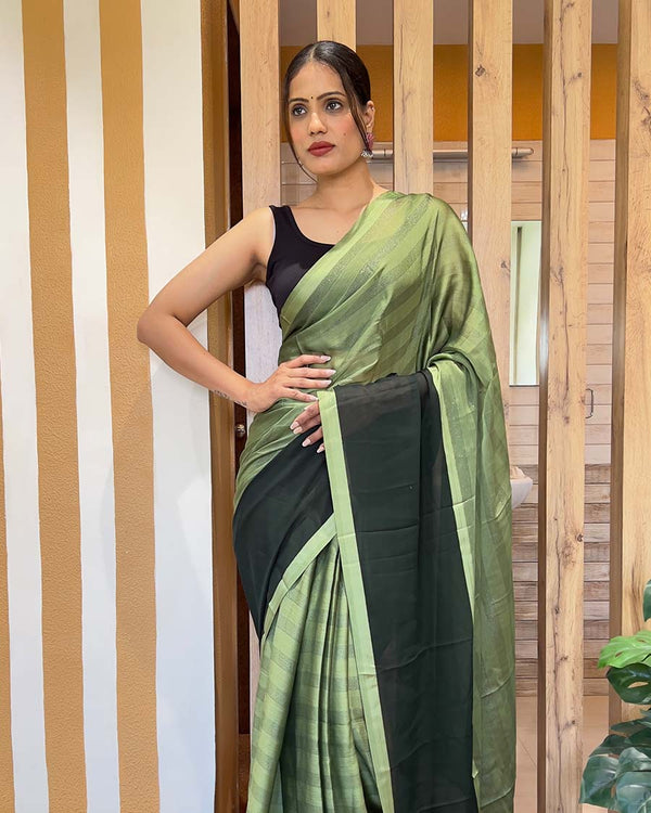 Green Color 1-Minute Ready To Wear Naylon Saree With Blouse Piece