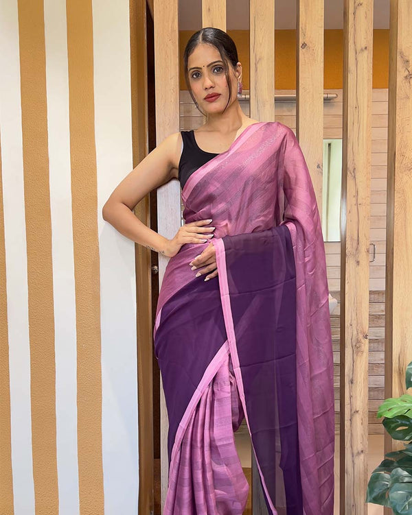 Purple Color 1-Minute Ready To Wear Naylon Saree With Blouse Piece