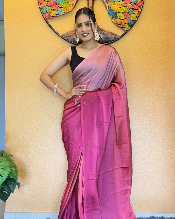 Pink Color 1-Minute Ready To Wear Chiffon Saree With Blouse Piece