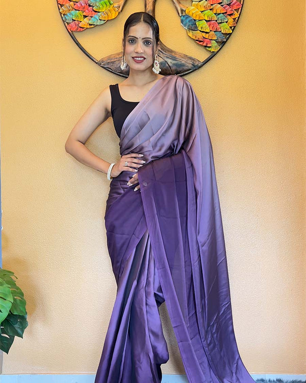 Purple Color 1-Minute Ready To Wear Chiffon Saree With Blouse Piece